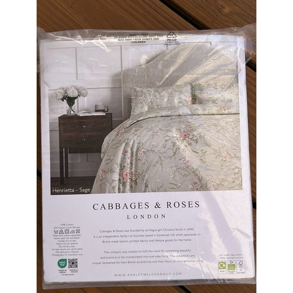 Cabbages & Roses Duvet Set KING Henrietta Sage Pink Floral Butterfly Birds New